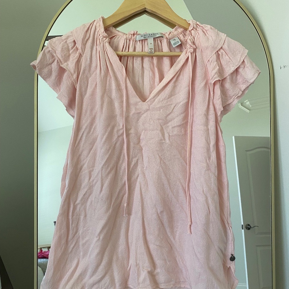 Scotch and Soda V Neck Ruffle Sleeve Top, Size S